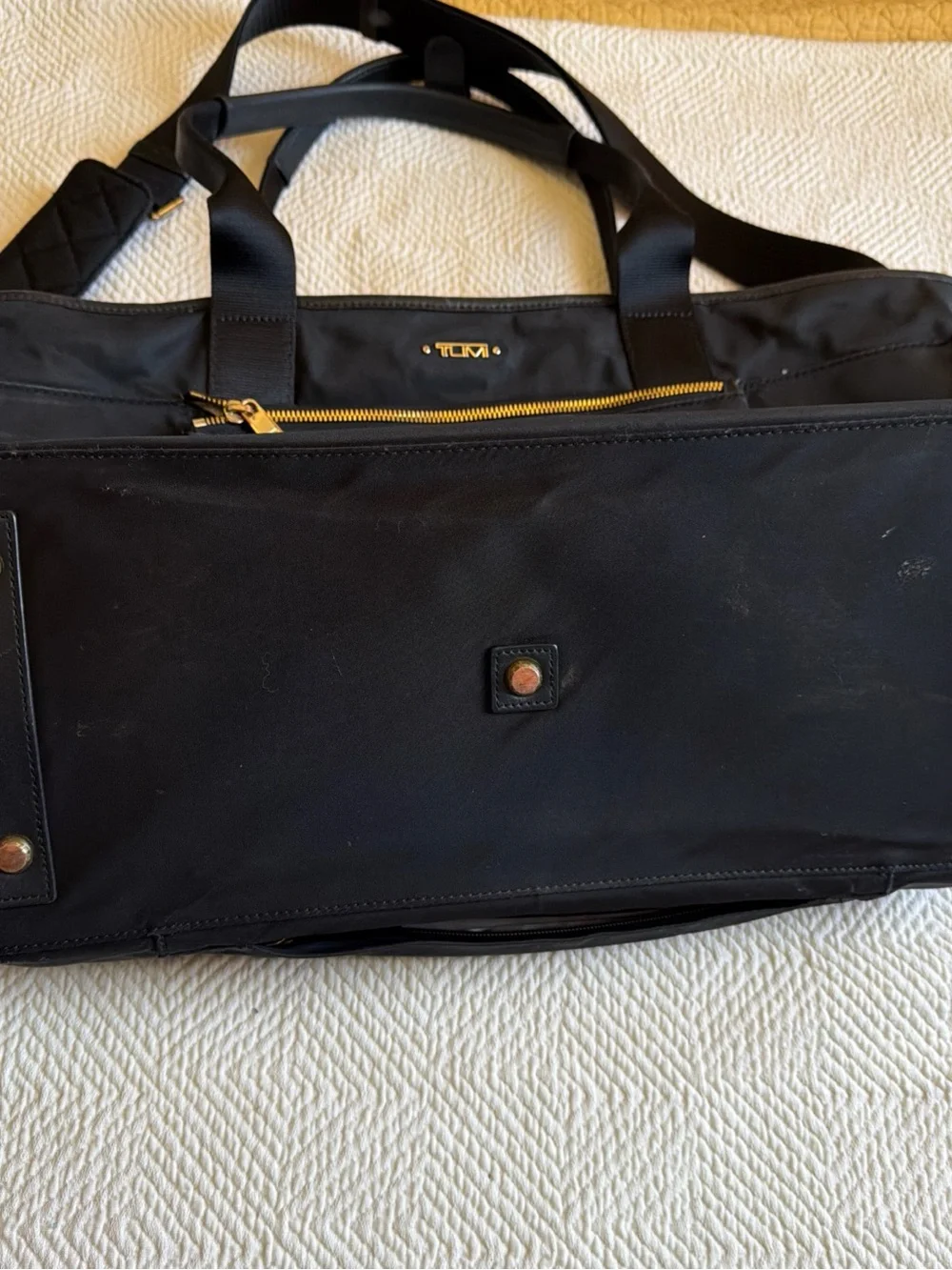 Tumi Black Duffel Bag with Gold Hardware